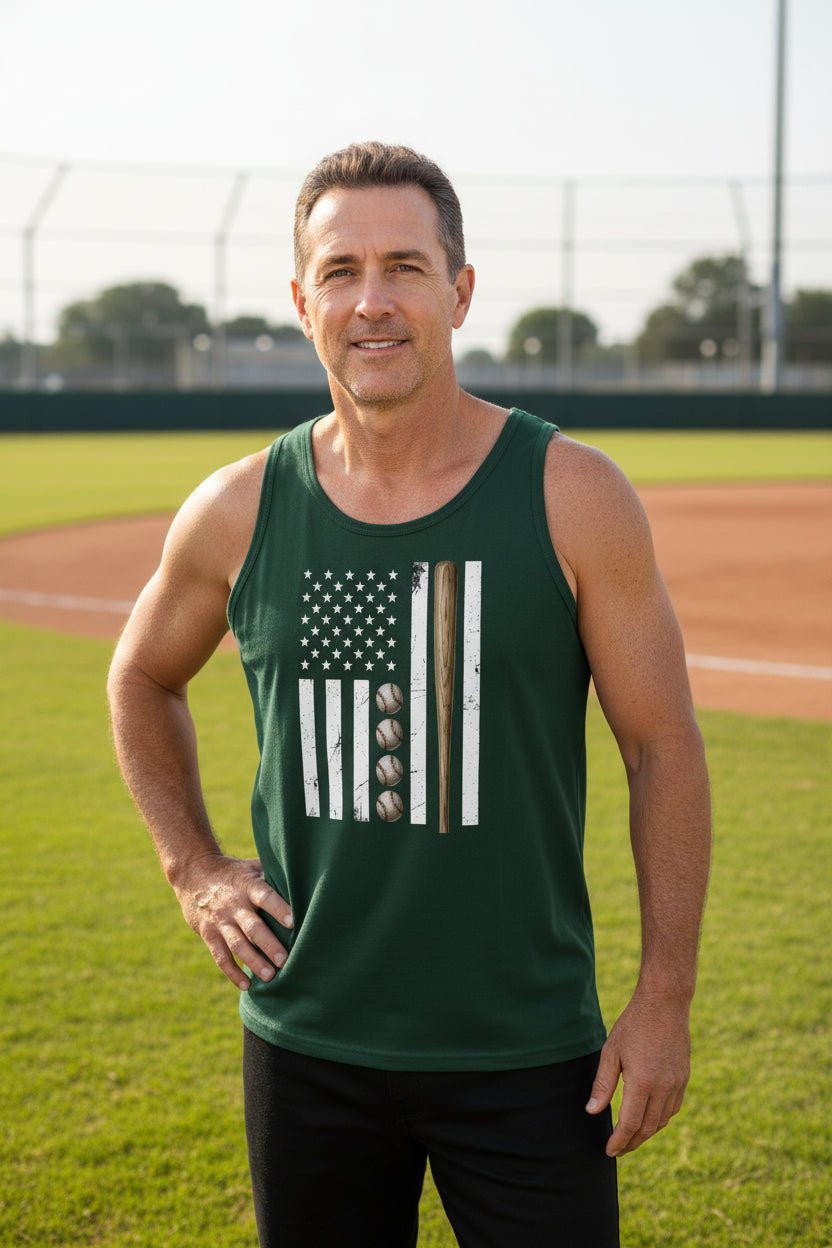 USA Baseball Flag Design - Patriotic Athlete & Baseball Lover Mens Tank Top Forest - FRONT
