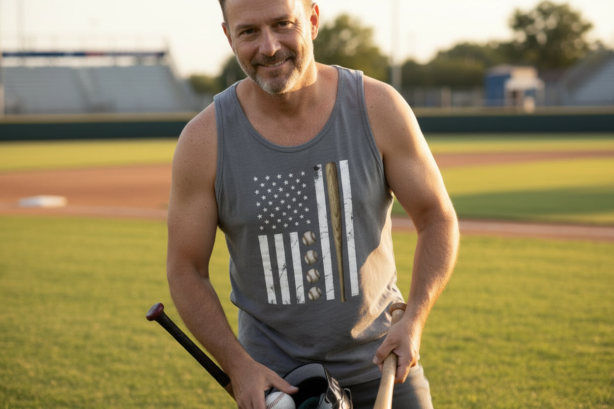 USA Baseball Flag Design - Patriotic Athlete & Baseball Lover Mens Tank Top DARK GREY - FRONT