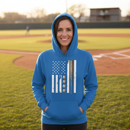 USA Baseball Flag Design - Patriotic Athlete & Baseball Lover Womens Hoodie Royal - FRONT