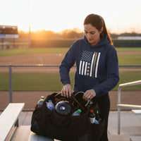 USA Baseball Flag Design - Patriotic Athlete & Baseball Lover Womens Hoodie NAVY - FRONT