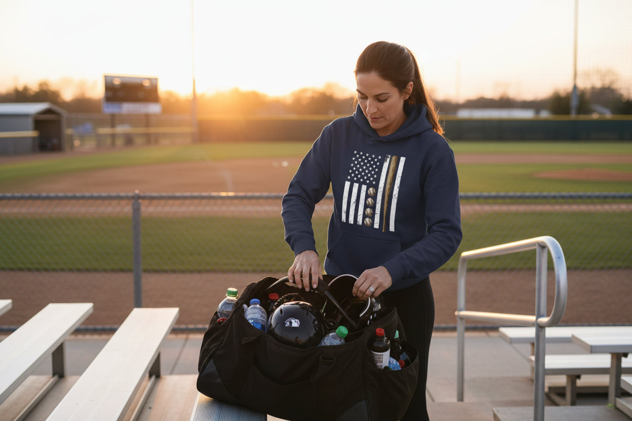 USA Baseball Flag Design - Patriotic Athlete & Baseball Lover Womens Hoodie NAVY - FRONT