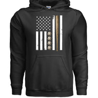 USA Baseball Flag Design - Patriotic Athlete & Baseball Lover Womens Hoodie BLACK - FRONT