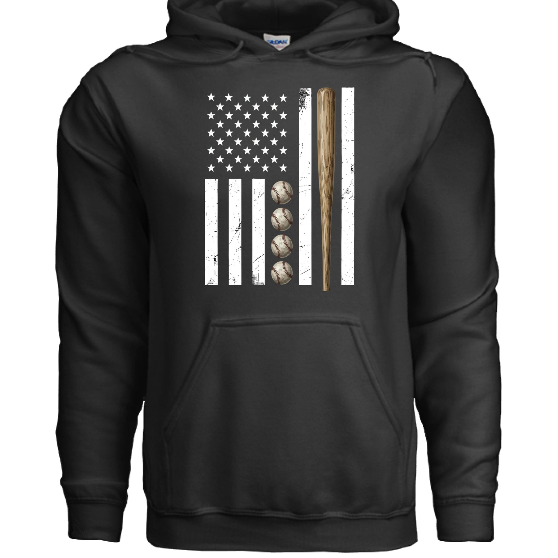 USA Baseball Flag Design - Patriotic Athlete & Baseball Lover Womens Hoodie BLACK - FRONT