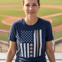 USA Baseball Flag Design - Patriotic Athlete & Baseball Lover Womens T-Shirt NAVY - FRONT