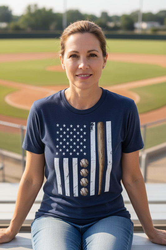 USA Baseball Flag Design - Patriotic Athlete & Baseball Lover Womens T-Shirt NAVY - FRONT