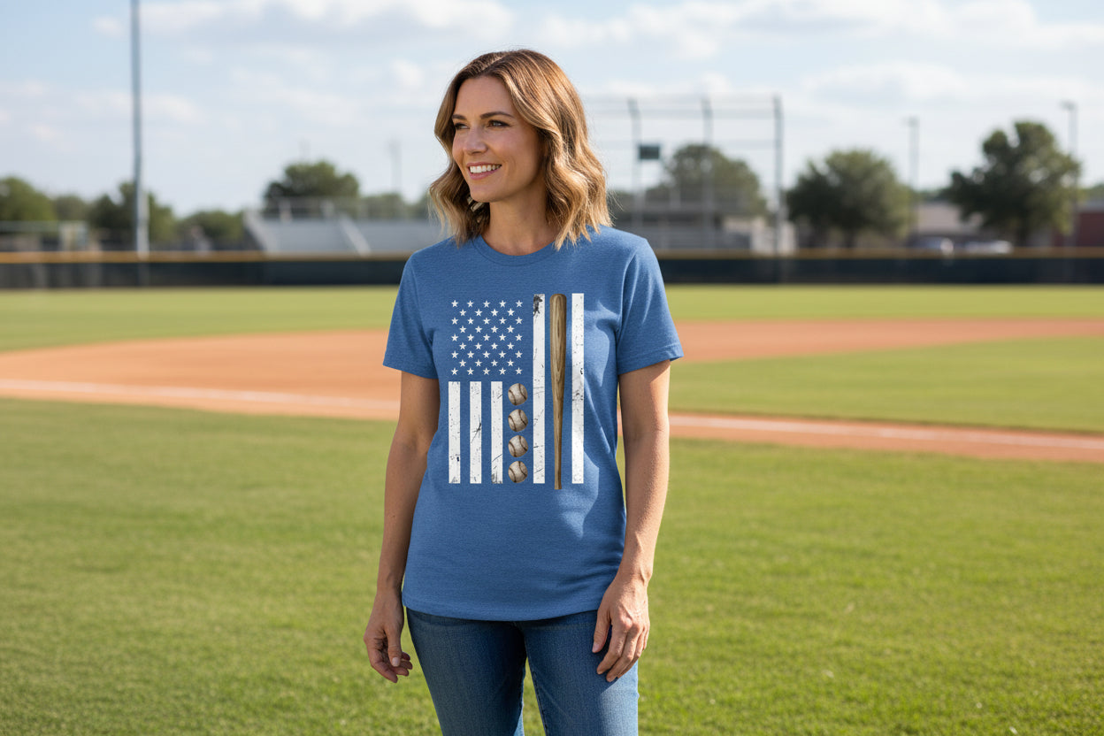 USA Baseball Flag Design - Patriotic Athlete & Baseball Lover Womens T-Shirt HTHR TRUE ROYAL - FRONT