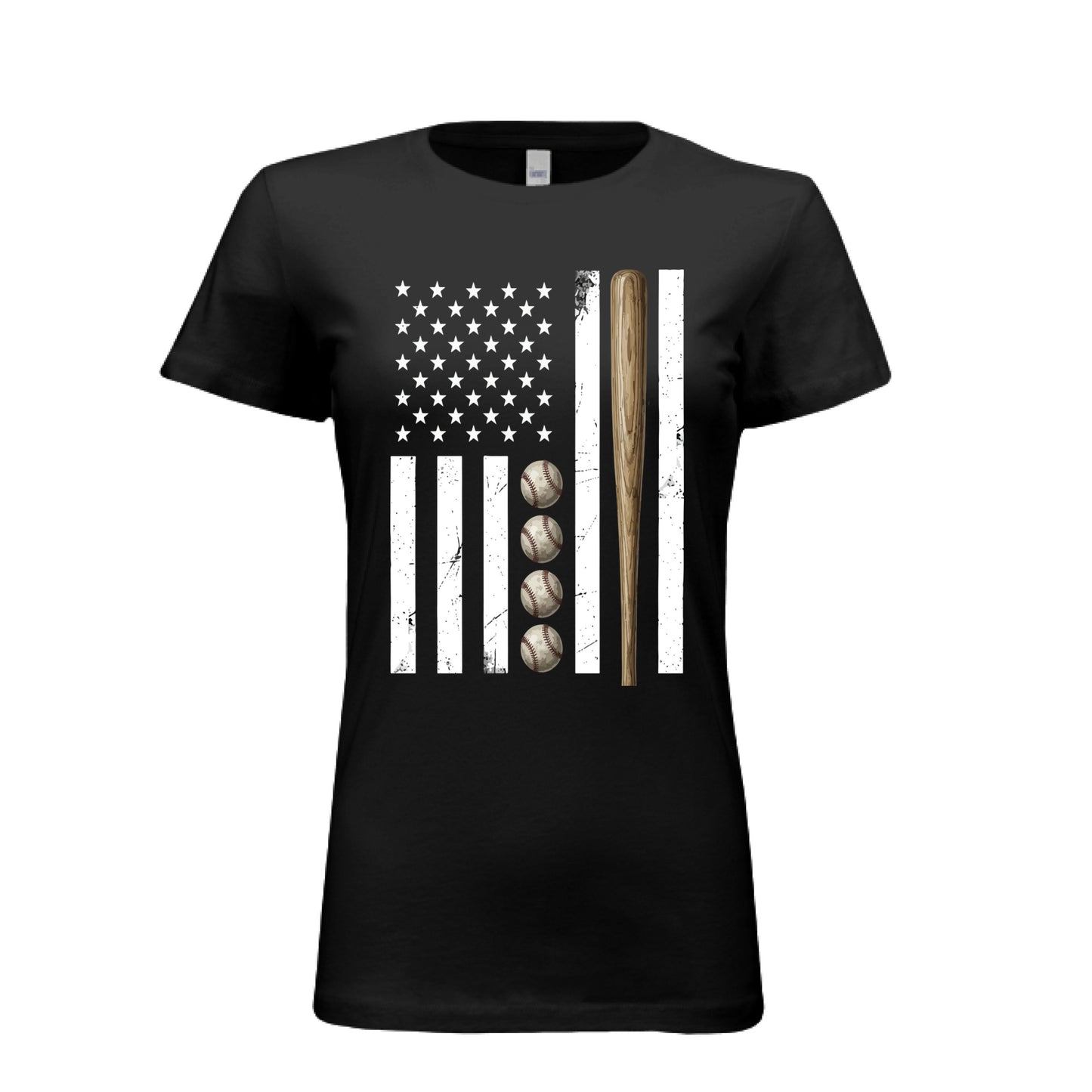 USA Baseball Flag Design - Patriotic Athlete & Baseball Lover Womens T-Shirt BLACK - FRONT