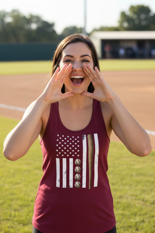 USA Baseball Flag Design - Patriotic Athlete & Baseball Lover Womens Tank Top Scarlet - FRONT