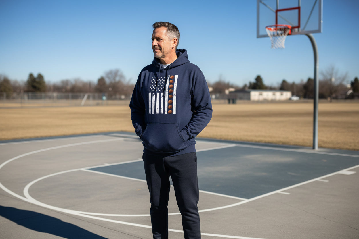 USA Basketball Flag Design - Patriotic Athlete & Basketball Lover Hoodie for Men NAVY - FRONT