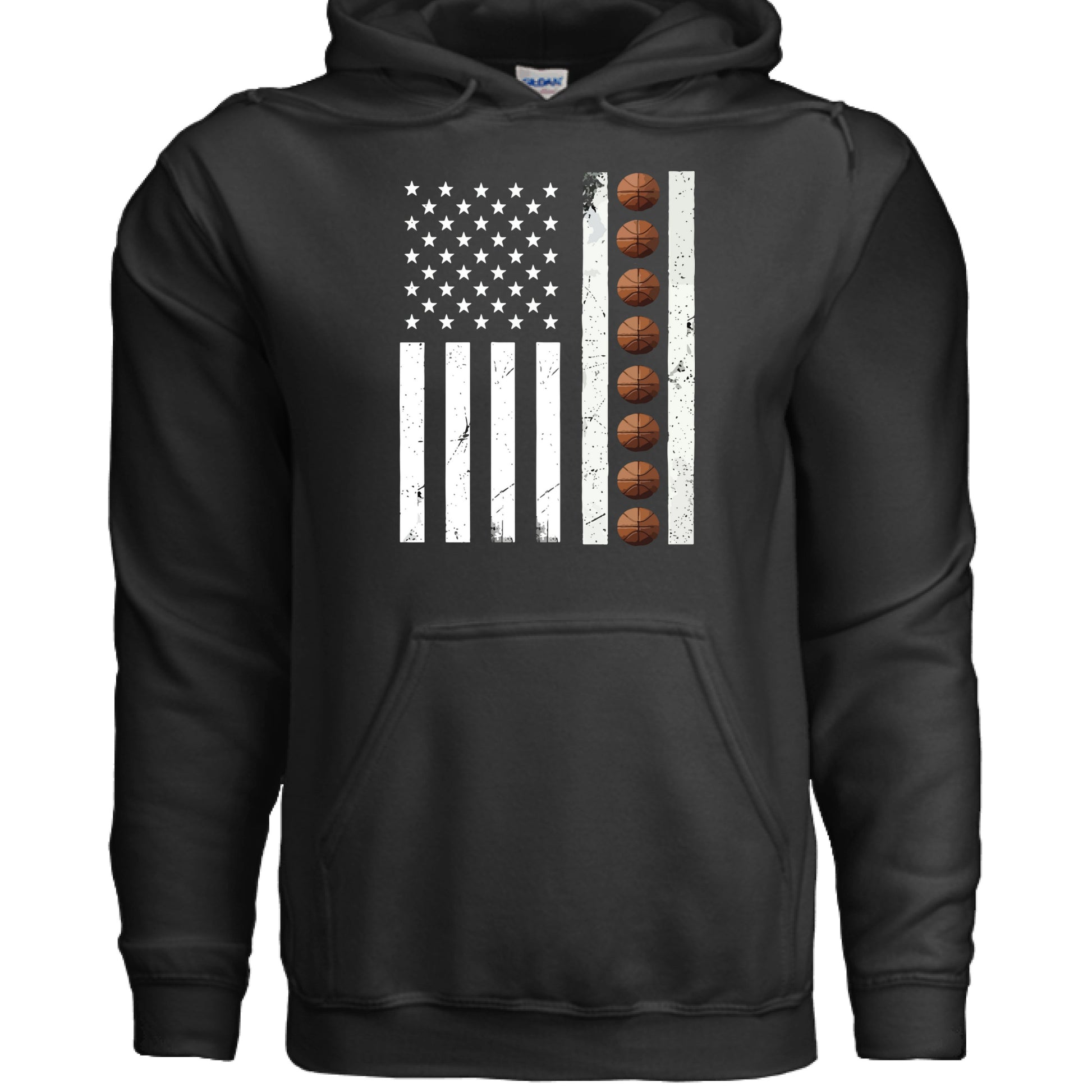 USA Basketball Flag Design - Patriotic Athlete & Basketball Lover Hoodie for Women BLACK - FRONT