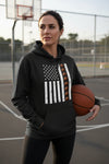 USA Basketball Flag Design - Patriotic Athlete & Basketball Lover Hoodie for Women BLACK - FRONT