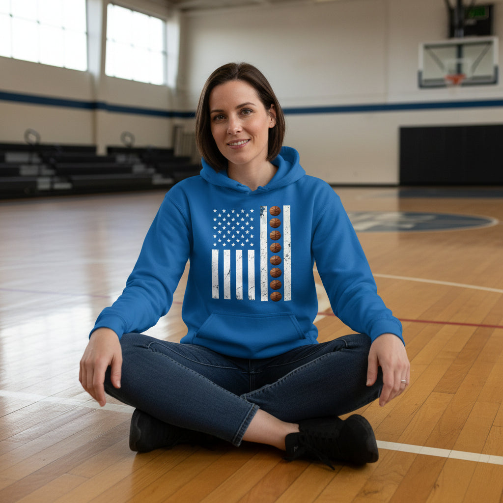 USA Basketball Flag Design - Patriotic Athlete & Basketball Lover Hoodie for Women Royal - FRONT