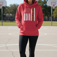 USA Basketball Flag Design - Patriotic Athlete & Basketball Lover Hoodie for Women RED - FRONT