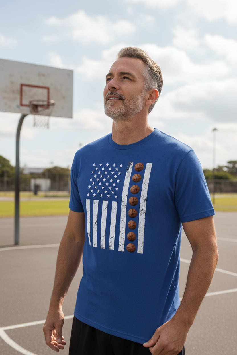 USA Basketball Flag Design - Patriotic Athlete & Basketball Lover T-Shirt for Men ROYAL - FRONT