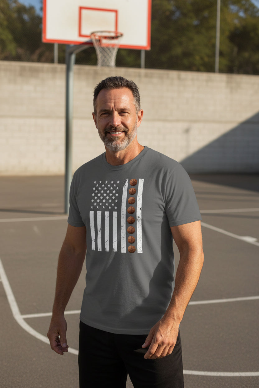 USA Basketball Flag Design - Patriotic Athlete & Basketball Lover T-Shirt for Men Heavy Metal - FRONT