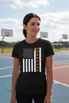 USA Basketball Flag Design - Patriotic Athlete & Basketball Lover T-Shirt for Women BLACK - FRONT