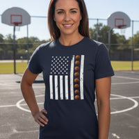 USA Basketball Flag Design - Patriotic Athlete & Basketball Lover T-Shirt for Women NAVY - FRONT