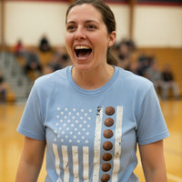 USA Basketball Flag Design - Patriotic Athlete & Basketball Lover T-Shirt for Women BABY BLUE - FRONT