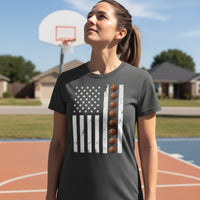 USA Basketball Flag Design - Patriotic Athlete & Basketball Lover T-Shirt for Women DRK GREY HEATHER - FRONT