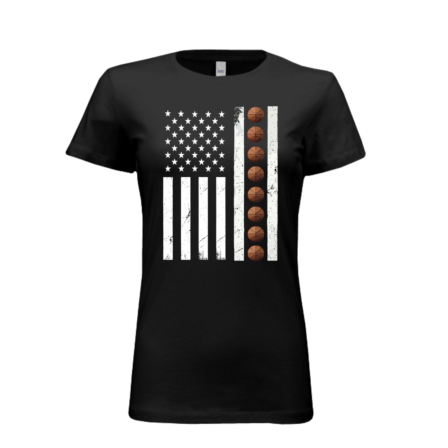 USA Basketball Flag Design - Patriotic Athlete & Basketball Lover T-Shirt for Women BLACK - FRONT