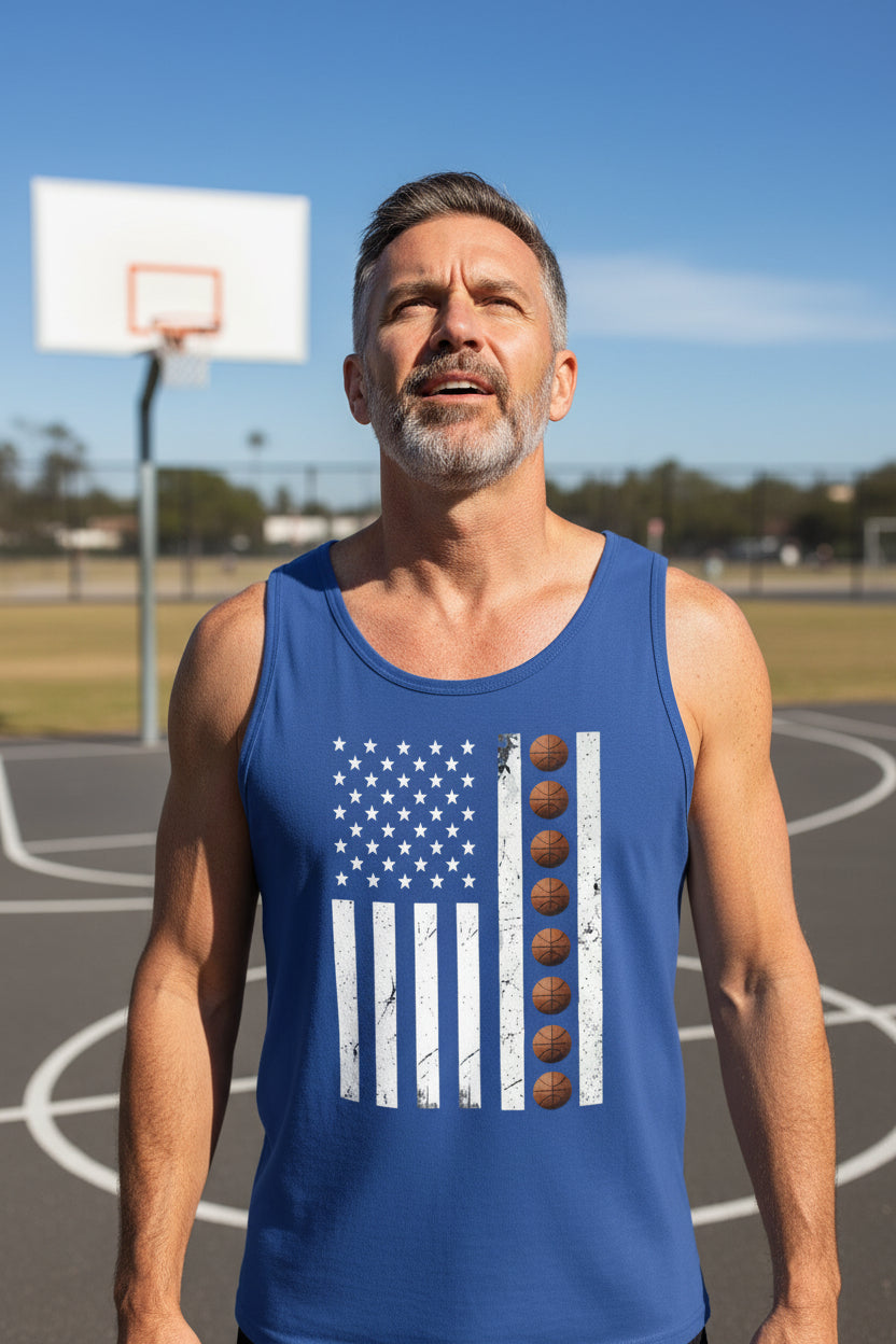 USA Basketball Flag Design - Patriotic Athlete & Basketball Lover Tank Top for Men TRUE ROYAL - FRONT
