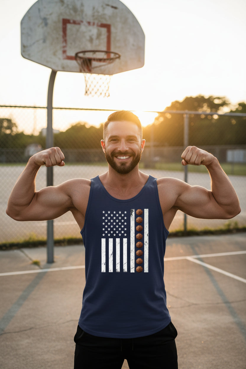 USA Basketball Flag Design - Patriotic Athlete & Basketball Lover Tank Top for Men NAVY - FRONT