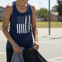 USA Basketball Flag Design - Patriotic Athlete & Basketball Lover Tank Top for Women Midnight Navy - FRONT