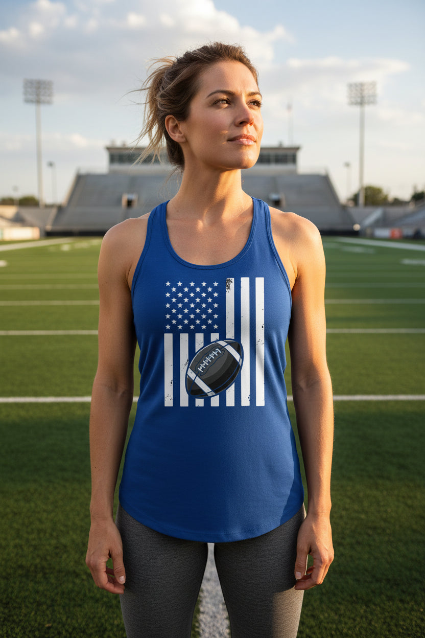 USA Football Flag Design - Patriotic Athlete & Football Lover Ladies Tank  Top Royal - FRONT