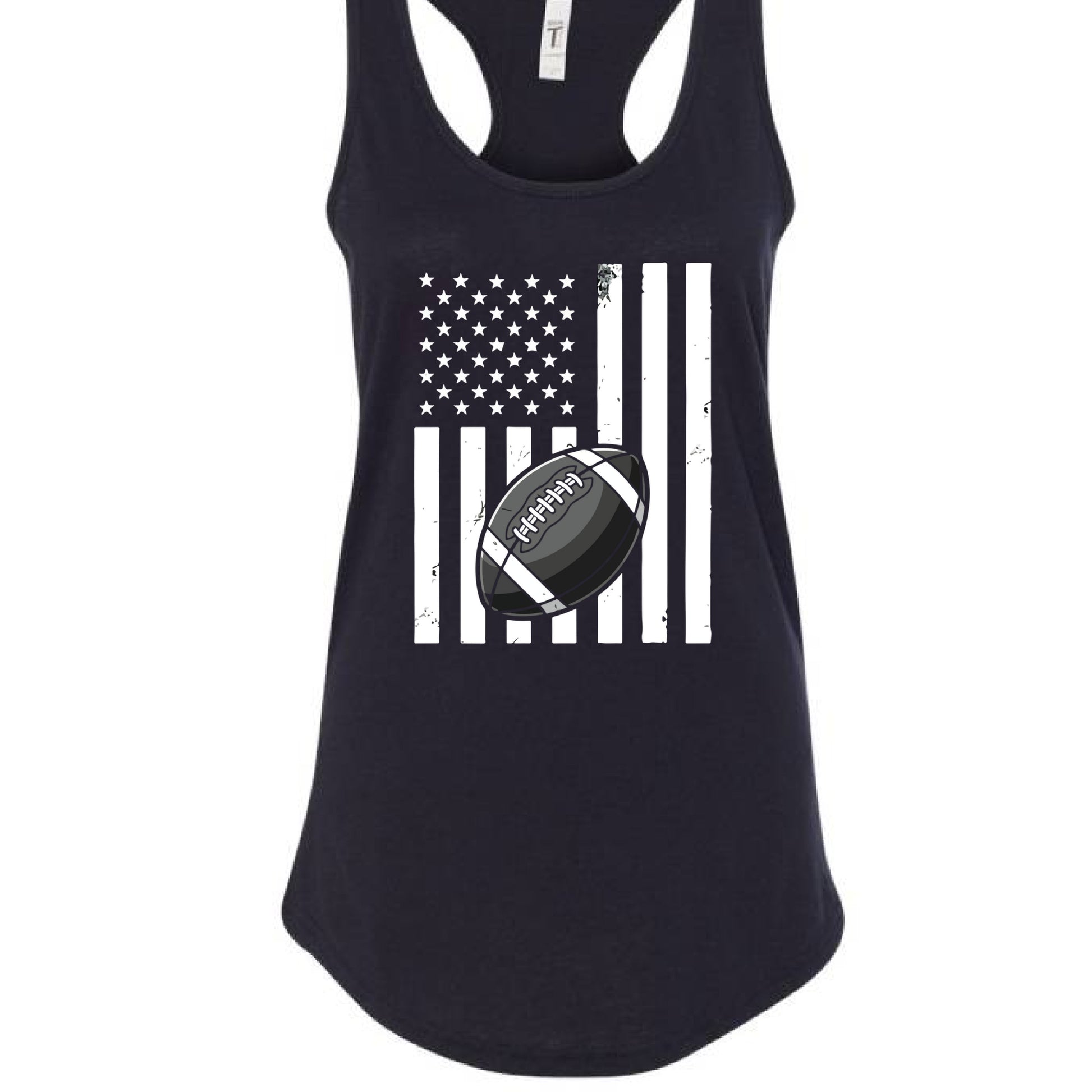 USA Football Flag Design - Patriotic Athlete & Football Lover Ladies Tank Top Black - FRONT