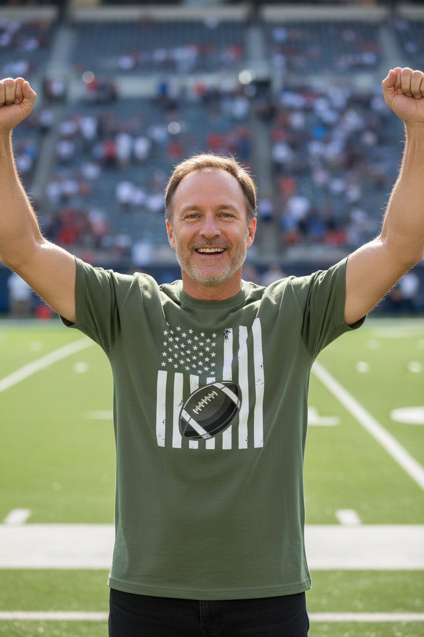 USA Football Flag Design - Patriotic Athlete & Football Lover T-Shirt for Men MILITARY GREEN - FRONT