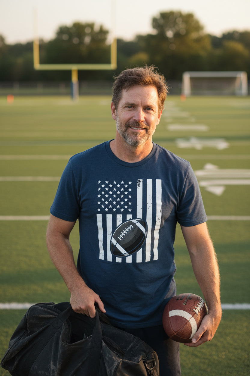 USA Football Flag Design - Patriotic Athlete & Football Lover T-Shirt for Men MIDNIGHT NAVY - FRONT
