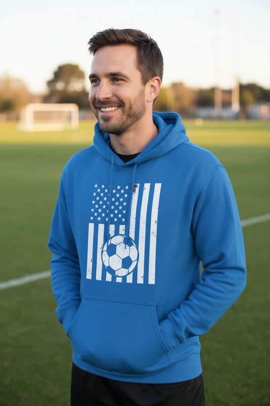 USA Soccer Flag Design - Patriotic Athlete & Soccer Lover Hoodie for Men Royal - FRONT