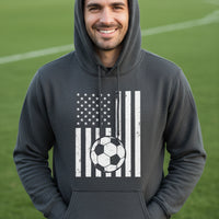 USA Soccer Flag Design - Patriotic Athlete & Soccer Lover Hoodie for Men DARK HEATHER - FRONT