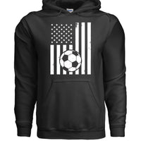 USA Soccer Flag Design - Patriotic Athlete & Soccer Lover Hoodie for Men BLACK - FRONT