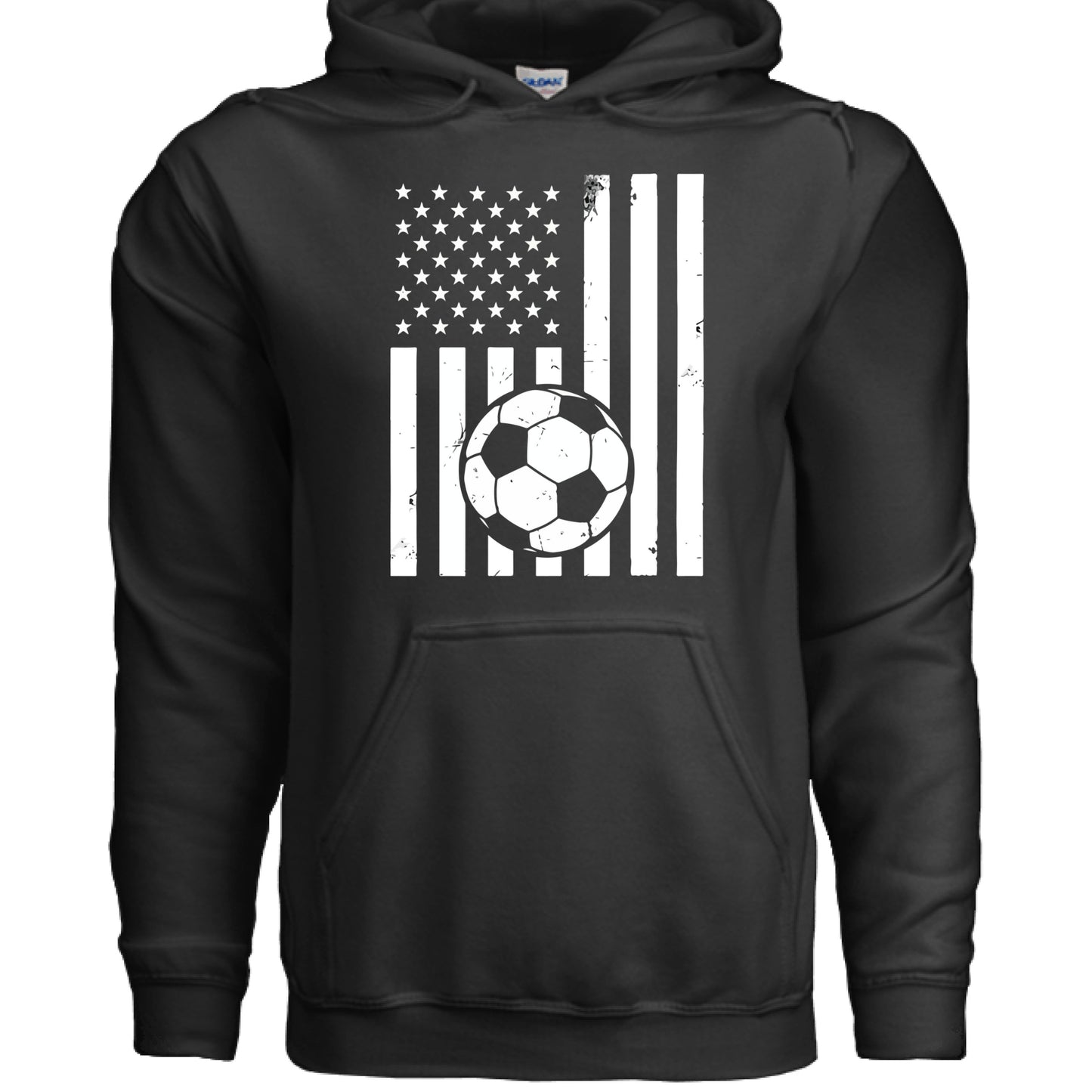 USA Soccer Flag Design - Patriotic Athlete & Soccer Lover Hoodie for Men BLACK - FRONT