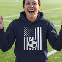 USA Soccer Flag Design - Patriotic Athlete & Soccer Lover Hoodie for Women NAVY - FRONT