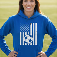 USA Soccer Flag Design - Patriotic Athlete & Soccer Lover Hoodie for Women Royal - FRONT