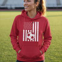 USA Soccer Flag Design - Patriotic Athlete & Soccer Lover Hoodie for Women RED - FRONT