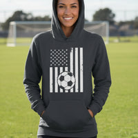 USA Soccer Flag Design - Patriotic Athlete & Soccer Lover Hoodie for Women DARK HEATHER - FRONT