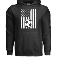 USA Soccer Flag Design - Patriotic Athlete & Soccer Lover Hoodie for Women BLACK - FRONT