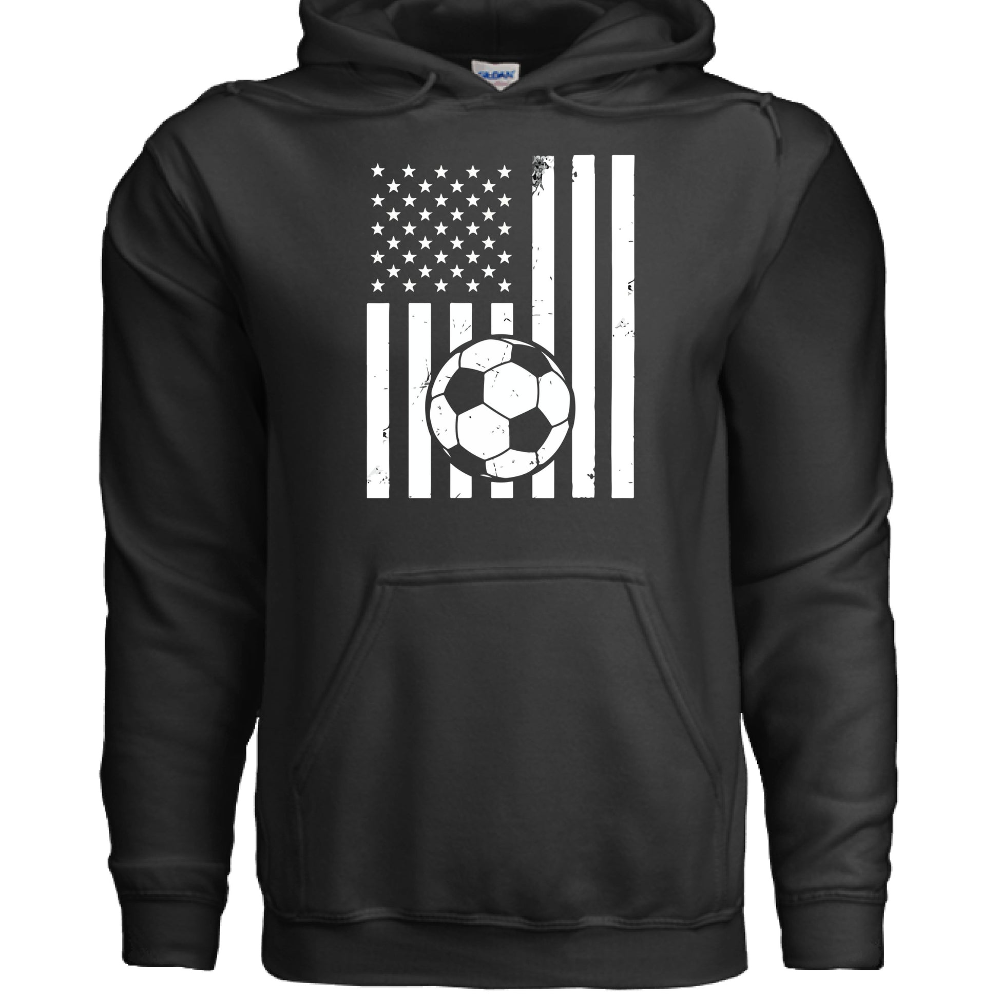 USA Soccer Flag Design - Patriotic Athlete & Soccer Lover Hoodie for Women BLACK - FRONT