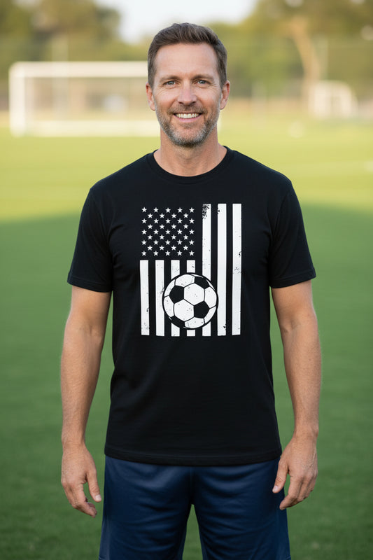USA Soccer Flag Design - Patriotic Athlete & Soccer Lover T-Shirt for Men BLACK - FRONT