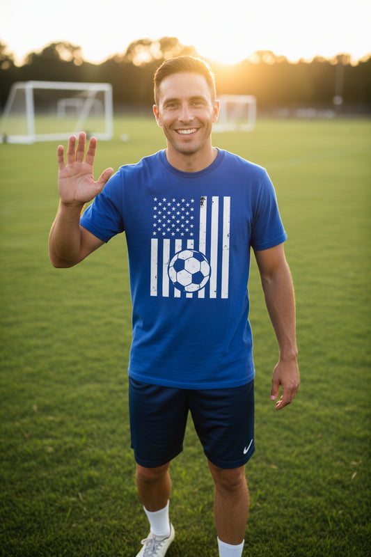 USA Soccer Flag Design - Patriotic Athlete & Soccer Lover T-Shirt for Men ROYAL - FRONT