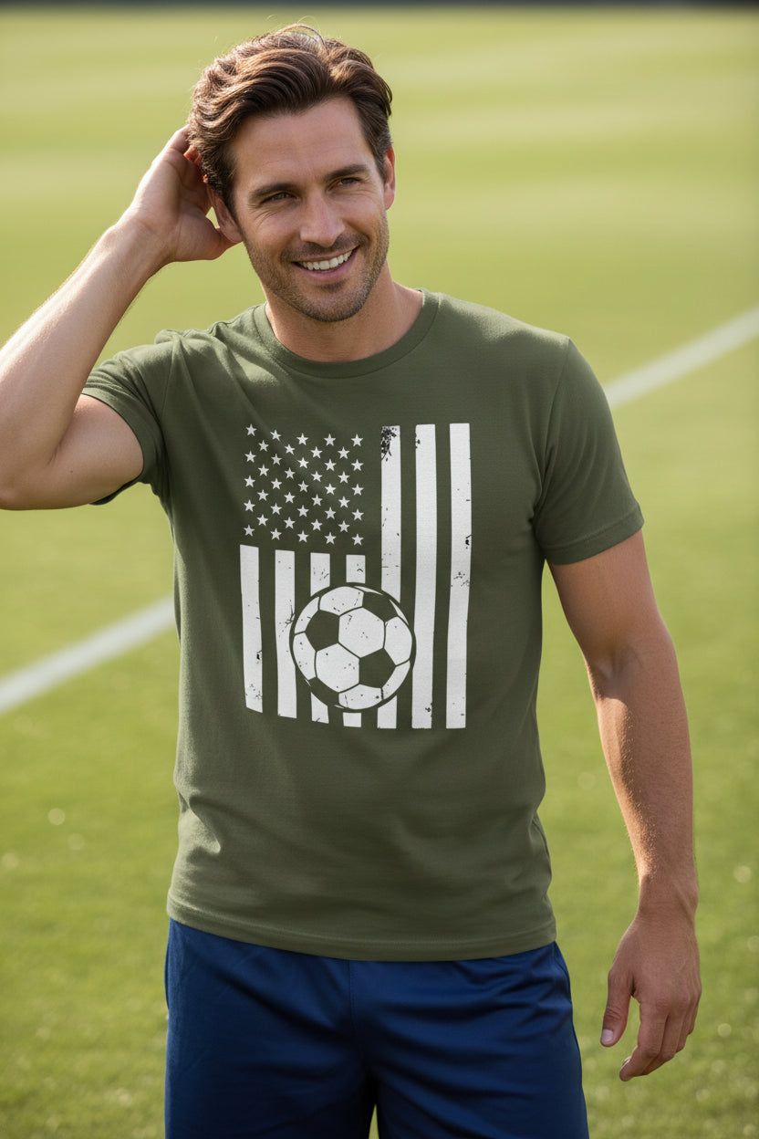 USA Soccer Flag Design - Patriotic Athlete & Soccer Lover T-Shirt for Men MILITARY GREEN - FRONT