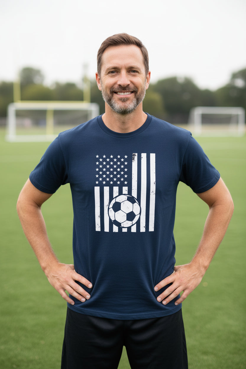 USA Soccer Flag Design - Patriotic Athlete & Soccer Lover T-Shirt for Men MIDNIGHT NAVY - FRONT