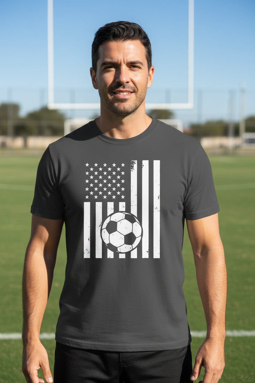 USA Soccer Flag Design - Patriotic Athlete & Soccer Lover T-Shirt for Men Heavy Metal - FRONT
