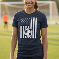 USA Soccer Flag Design - Patriotic Athlete & Soccer Lover T-Shirt for Women NAVY - FRONT