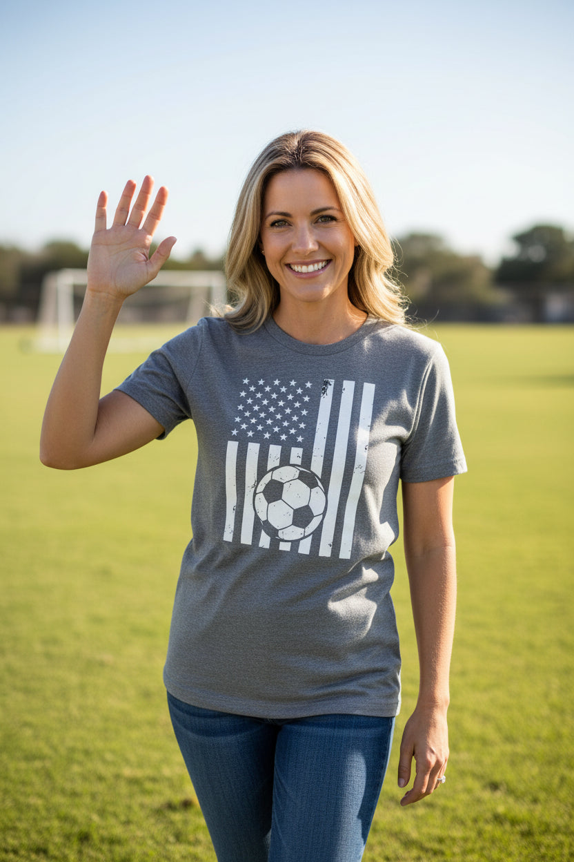 USA Soccer Flag Design - Patriotic Athlete & Soccer Lover T-Shirt for Women DEEP HEATHER - FRONT