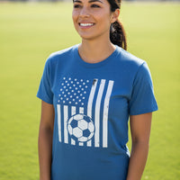 USA Soccer Flag Design - Patriotic Athlete & Soccer Lover T-Shirt for Women HTHR TRUE ROYAL - FRONT