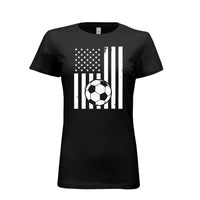 USA Soccer Flag Design - Patriotic Athlete & Soccer Lover T-Shirt for Women BLACK - FRONT